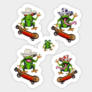 Frog 5 pack Kawaii Froggy Skateboarding Cute Frog in Texas cowboy hat Funny toad toads amphibian tadpole Green Red eyed tree frogs rain forest Lizard dragon zoology gift frog Sticker